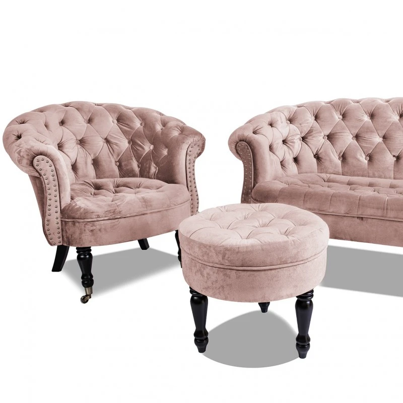 Фотьойл Честърфийлд Людовик, кадифе розов жасмин